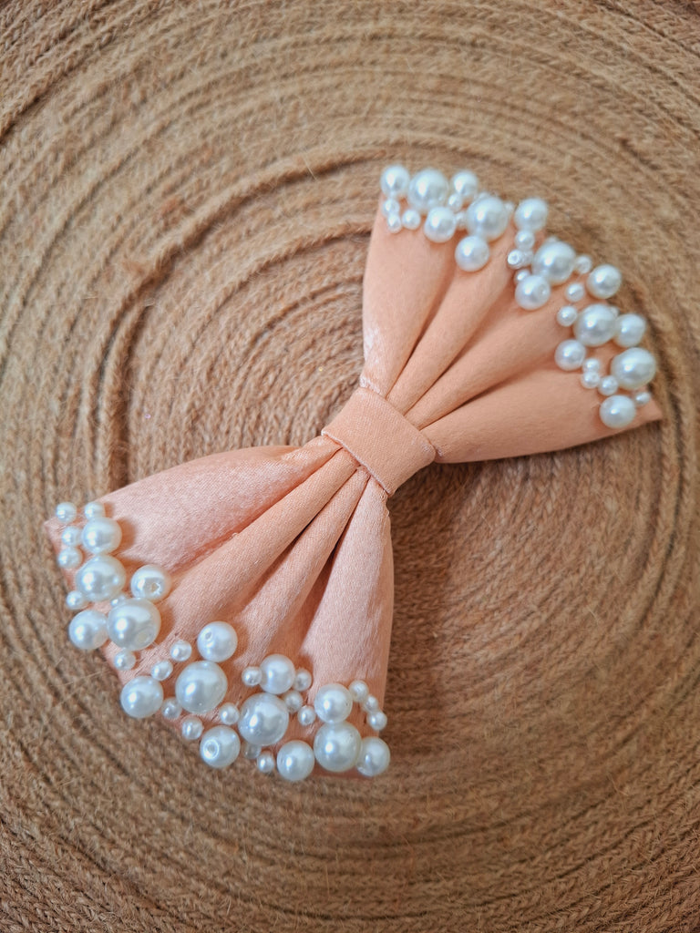 Metallic peach Pearl Puff Bow