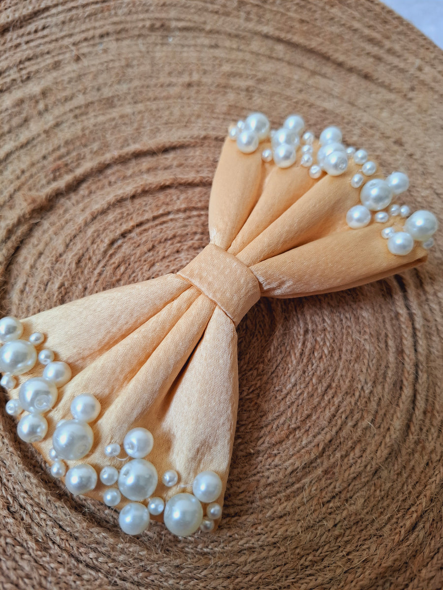 Beige Pearl Puff bow
