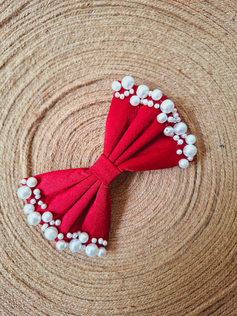 Dark Red Pearl Puff Bow