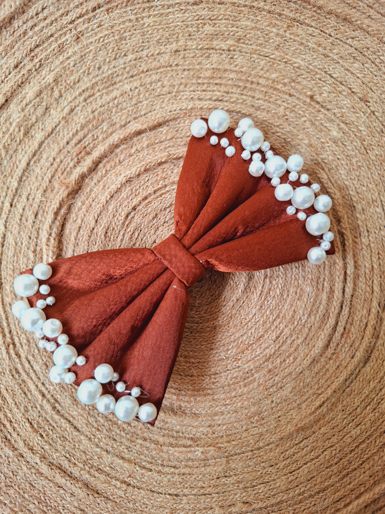 Reddish Brown Pearl Puff Bow