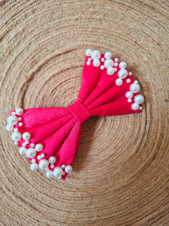Pink Polka Dot Bow Headband with Pearl Accent Pearl Accent Plush Makeup Headband For Kids at Bahrain | Styli main image 2