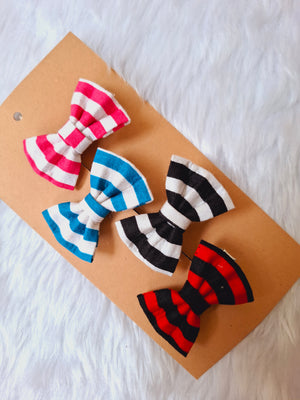Pixie Ties – Striped Fabric Bow Clip Set (4-Pack)