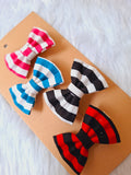 Pixie Ties – Striped Fabric Bow Clip Set (4-Pack)