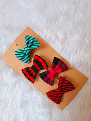 Pixie Ties – Striped Fabric Bow Clip Set (4-Pack)