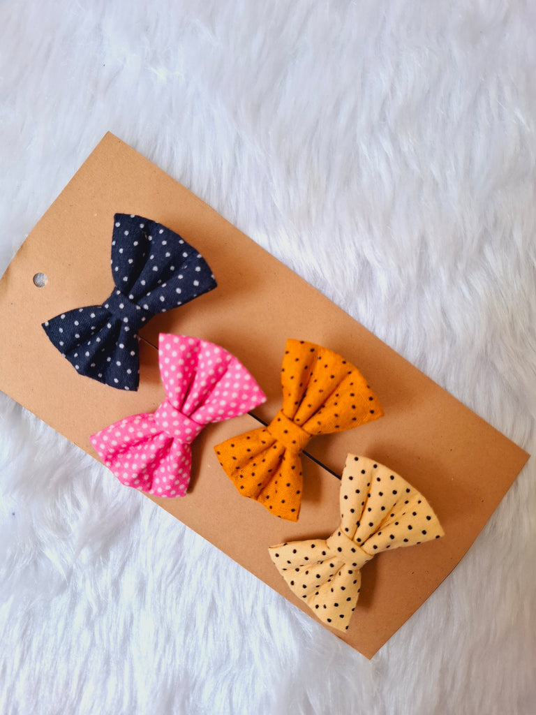 Pixie Ties – Striped Fabric Bow Clip Set (4-Pack)