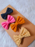 Pixie Ties – Striped Fabric Bow Clip Set (4-Pack)