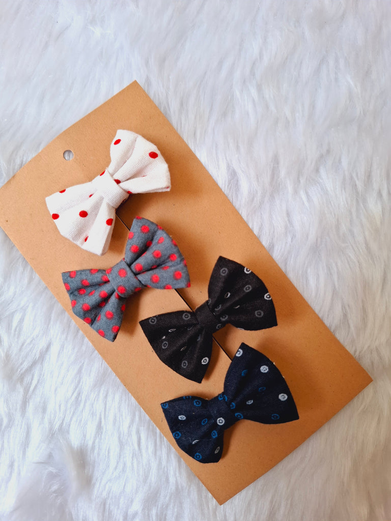 Pixie Ties – Striped Fabric Bow Clip Set (4-Pack)