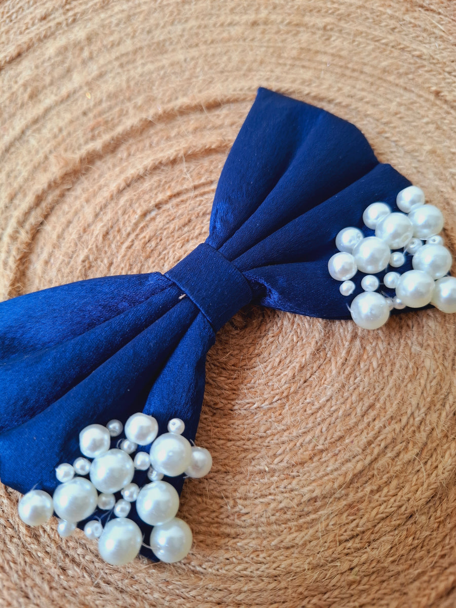 Blue Pearl Triangle Puff Bow