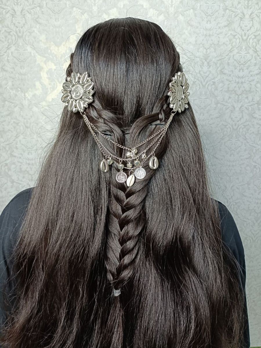 Silver Flower Cowrie Dual Clip