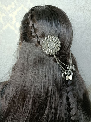 Silver Flower Cowrie Dual Clip